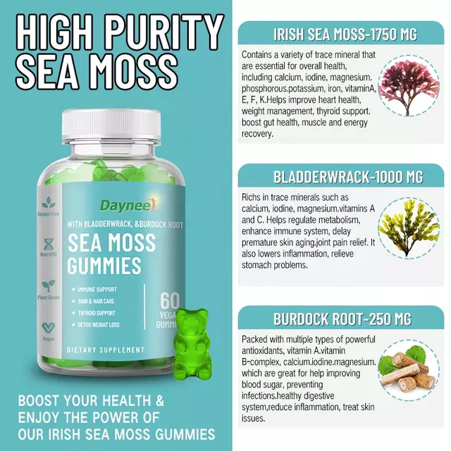 Sea Moss Gummies (1750mg) with Bladderwrack and Burdock Root | Dietary Supplement for Immune, Skin, Hair, Thyroid, and Weight Loss - Image 6
