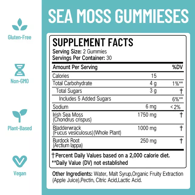 Sea Moss Gummies (1750mg) with Bladderwrack and Burdock Root | Dietary Supplement for Immune, Skin, Hair, Thyroid, and Weight Loss - Image 10