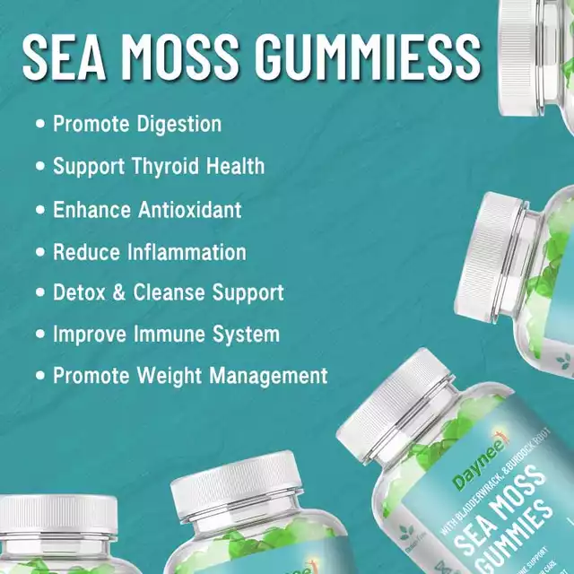 Sea Moss Gummies (1750mg) with Bladderwrack and Burdock Root | Dietary Supplement for Immune, Skin, Hair, Thyroid, and Weight Loss - Image 2
