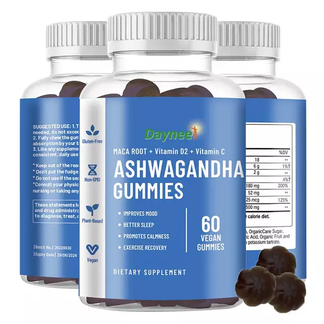 Ashwagandha Gummies with Maca and Vitamins | Dietary Supplement for Stress, Sleep, Testosterone, and Strength