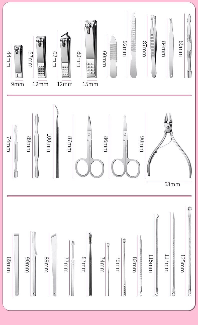 26-Piece Manicure and Pedicure Set with Travel Case | Stainless Steel Nail Clippers Kit - Image 7
