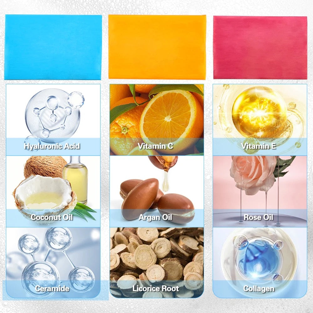 AICHUN BEAUTY 3-in-1 Soap Pack — Collagen, Vitamin C and Hyaluronic Acid Bathing Soaps (65g each) - Image 7