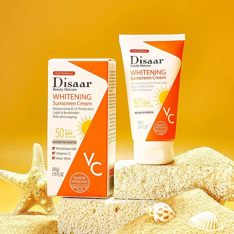 DISAAR Whitening Sunscreen Cream with Nicotinamide, Vitamin C, and Aloe Vera (80g size, SPF 50 PA+++) - Image 6