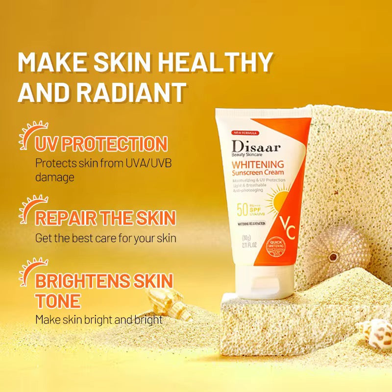 DISAAR Whitening Sunscreen Cream with Nicotinamide, Vitamin C, and Aloe Vera (80g size, SPF 50 PA+++) - Image 3
