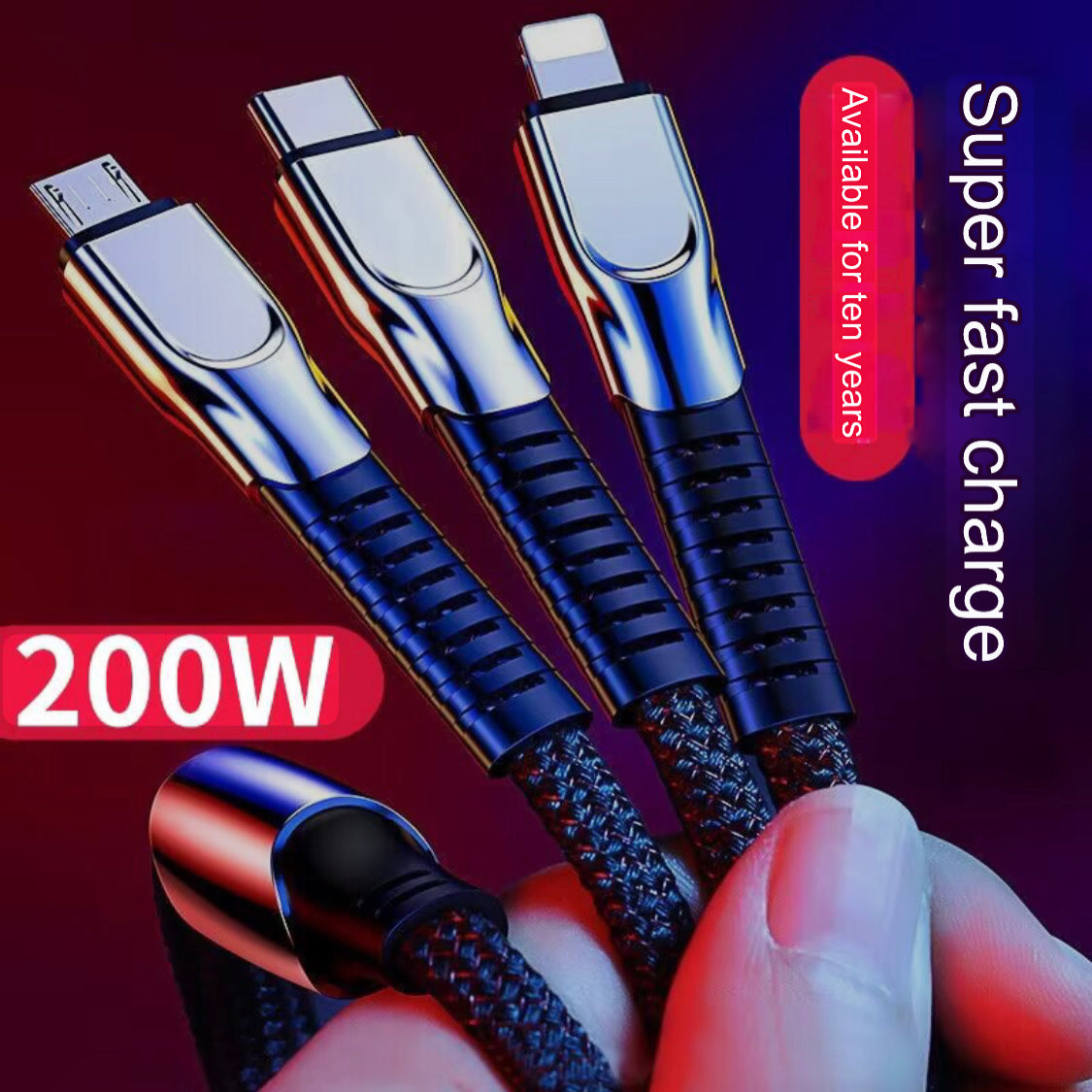 200W 3-in-1 Super Fast Charging Cable (1.8 and 2.0 meters) - Image 3