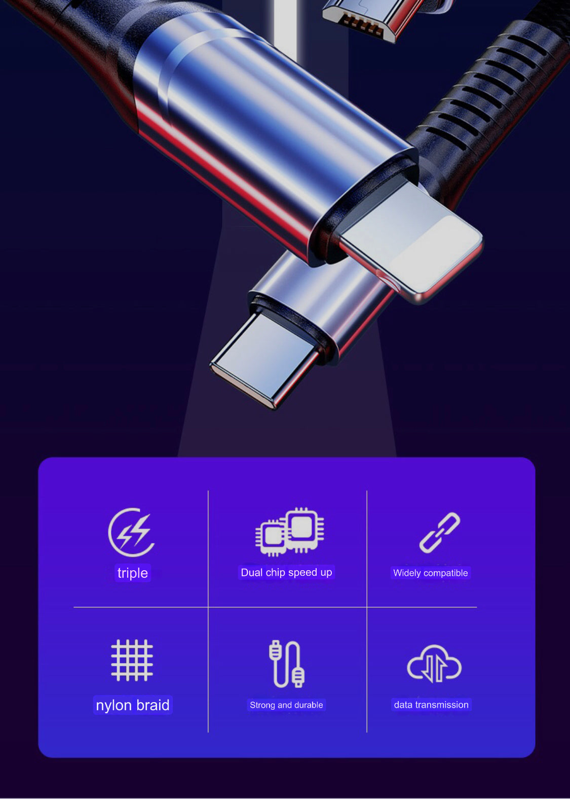200W 3-in-1 Super Fast Charging Cable (1.8 and 2.0 meters) - Image 6