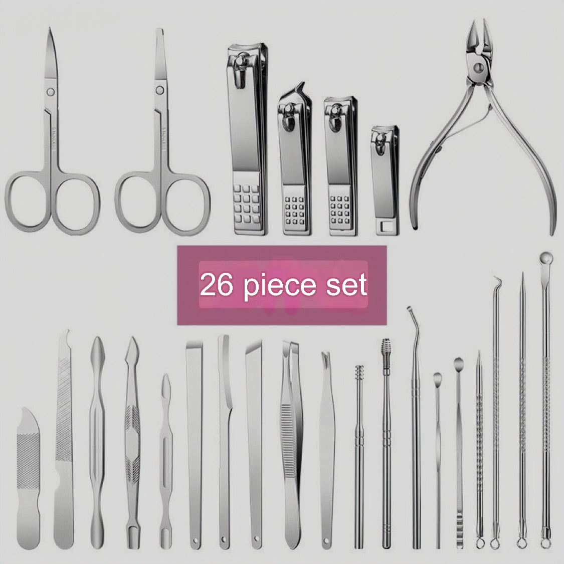 26-Piece Manicure and Pedicure Set with Travel Case | Stainless Steel Nail Clippers Kit - Image 2