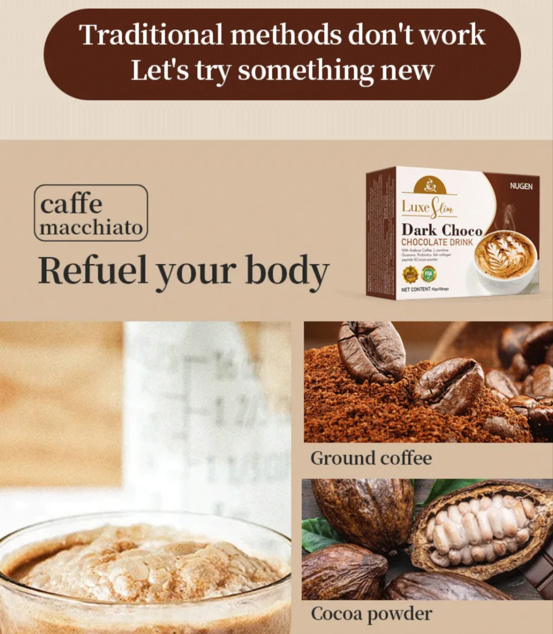 NUGEN Dark Choco Chocolate Drink with Cocoa, Arabica Coffee and L-Carnitine - Image 3
