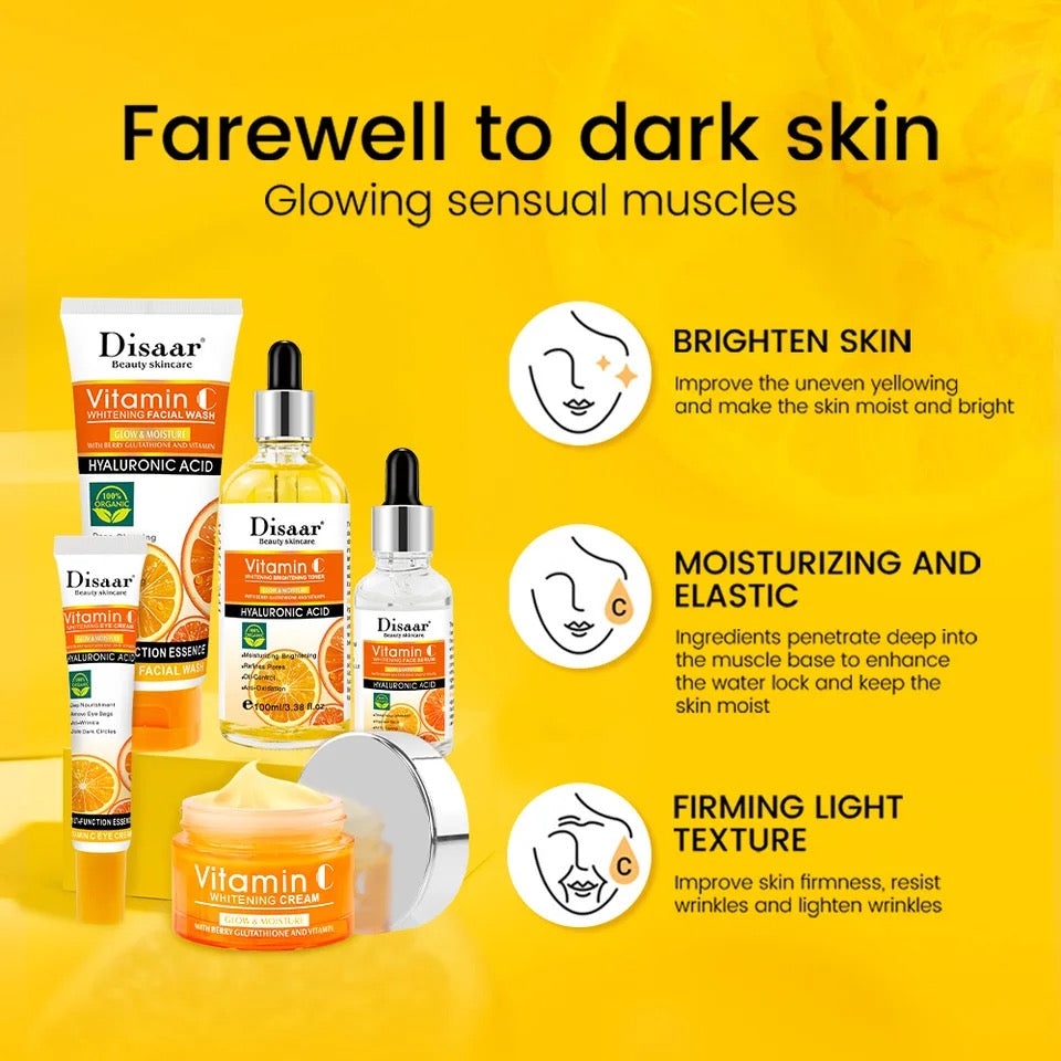 DISAAR 5-in-1 Vitamin C Skin Care Set: Face Wash, Face Toner, Eye Cream, Face Serum, and Body Cream - Image 3
