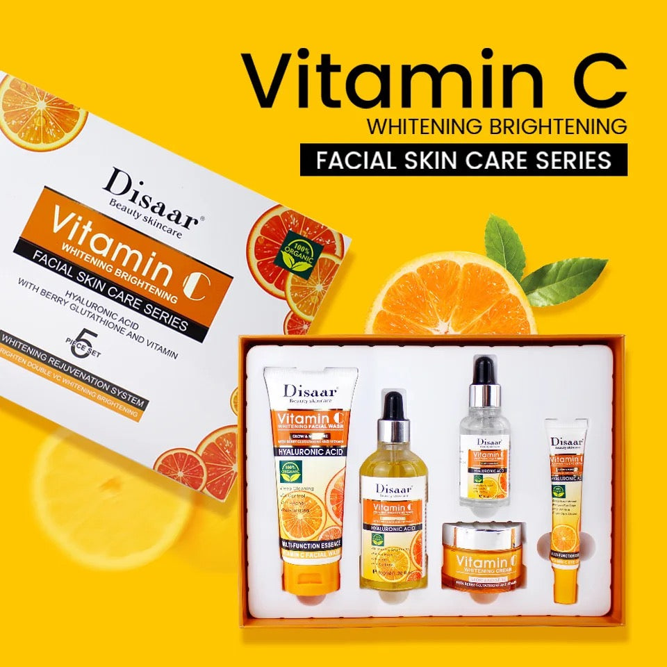 DISAAR 5-in-1 Vitamin C Skin Care Set: Face Wash, Face Toner, Eye Cream, Face Serum, and Body Cream - Image 2