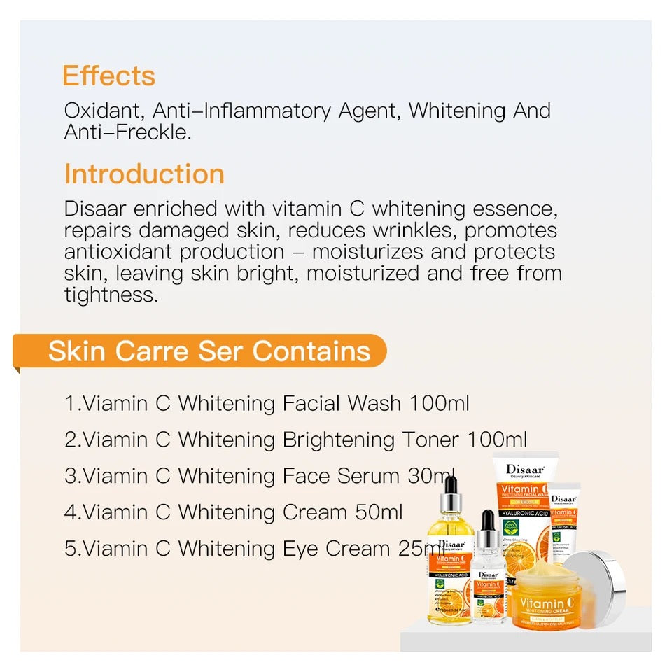 DISAAR 5-in-1 Vitamin C Skin Care Set: Face Wash, Face Toner, Eye Cream, Face Serum, and Body Cream - Image 22
