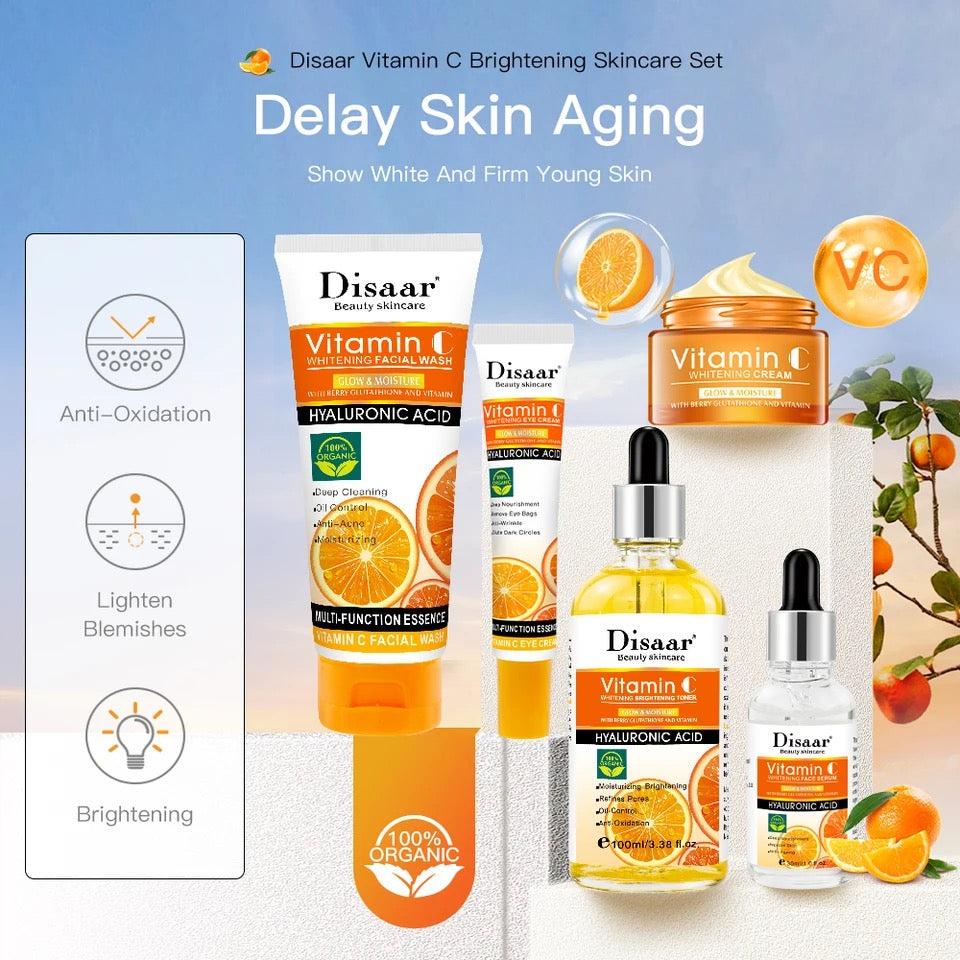 DISAAR 5-in-1 Vitamin C Skin Care Set: Face Wash, Face Toner, Eye Cream, Face Serum, and Body Cream - Image 16