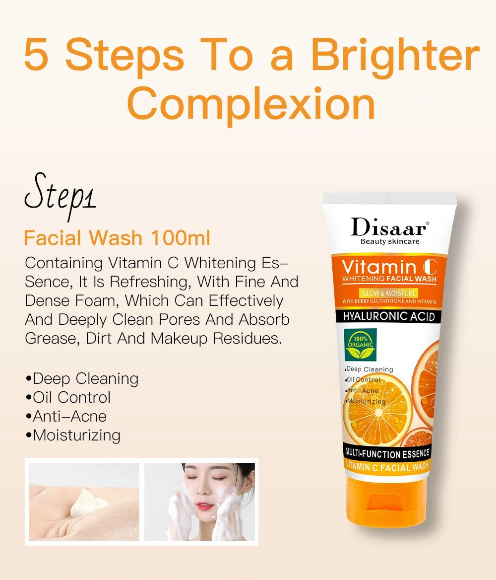 DISAAR 5-in-1 Vitamin C Skin Care Set: Face Wash, Face Toner, Eye Cream, Face Serum, and Body Cream - Image 17
