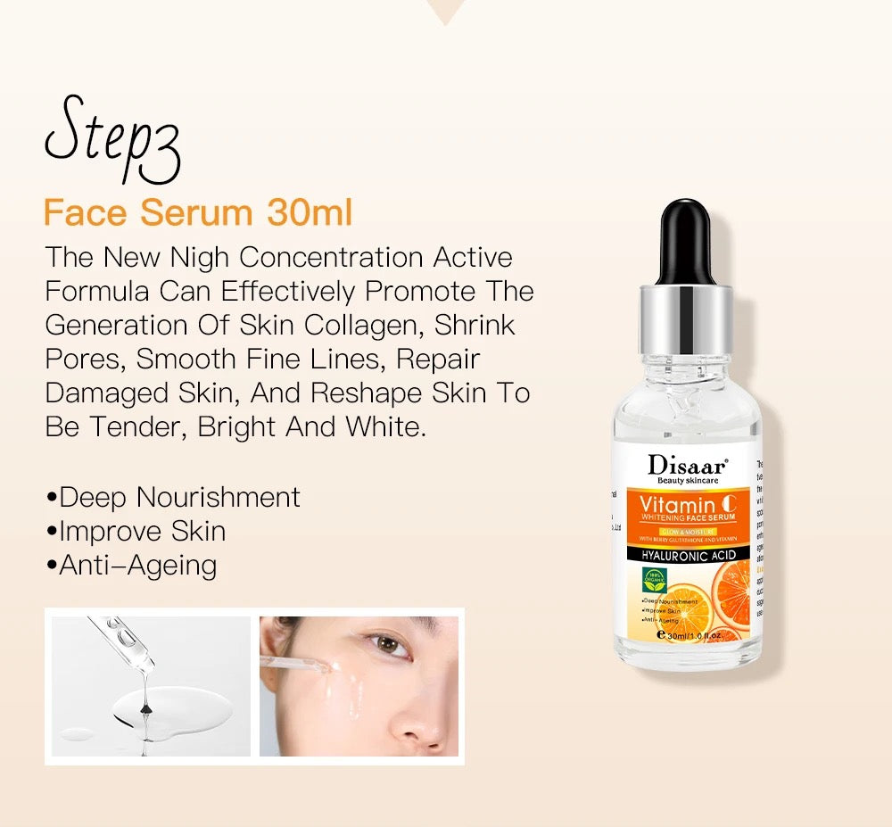 DISAAR 5-in-1 Vitamin C Skin Care Set: Face Wash, Face Toner, Eye Cream, Face Serum, and Body Cream - Image 19