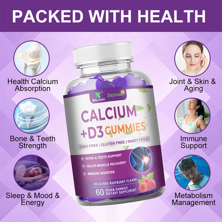 Calcium + Vitamin D3 Gummies with Magnesium Glycinate | Dietary Supplement for Stronger Bones & Teeth, Osteoporosis, and Immune System - Image 2
