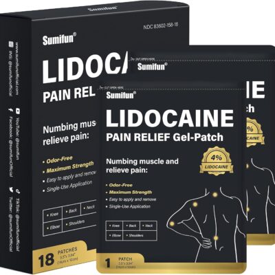 Lidocaine Pain Relief Gel-Patch (4% Lidocaine, 18 patches) | Medicated Patch for Numbing Muscle and Body Pains Relief