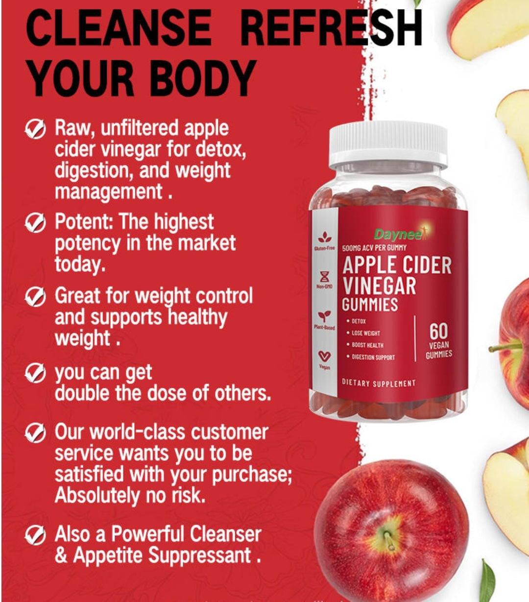 Apple Cider Vinegar Gummies (500mg) | Dietary Supplement for Detox, Weight Loss, Cholesterol, and Energy - Image 6