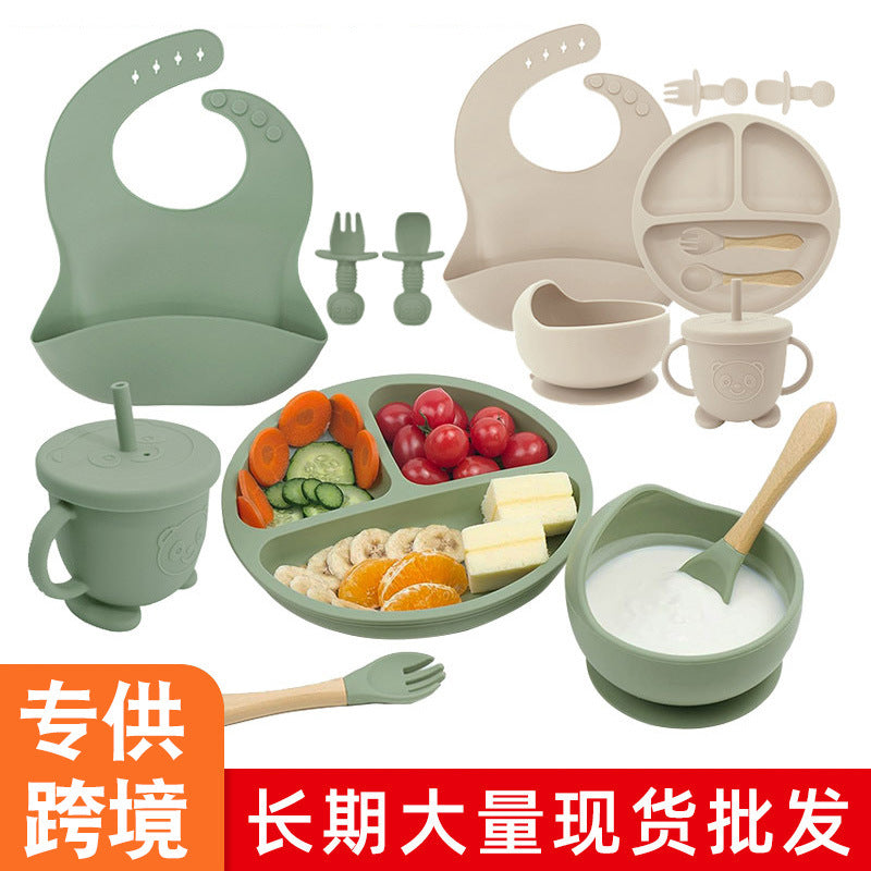 8-Piece Silicone Baby Weaning and Feeding Set with Bib, Plate, Bowl, Sippy Cup, Training Spoons, and Training Forks | Complete Baby Self-Feeding Essentials Set - Image 2