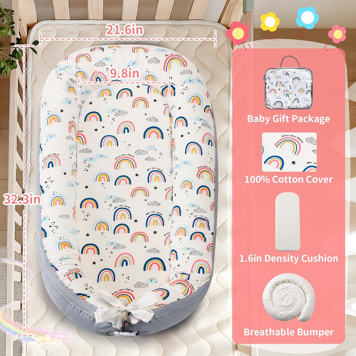 Portable Baby Nest Bed for Newborns (0-18 months old, 90*50cm size) | Travel-Friendly Baby Lounger and Co-Sleeper Bed - Image 7