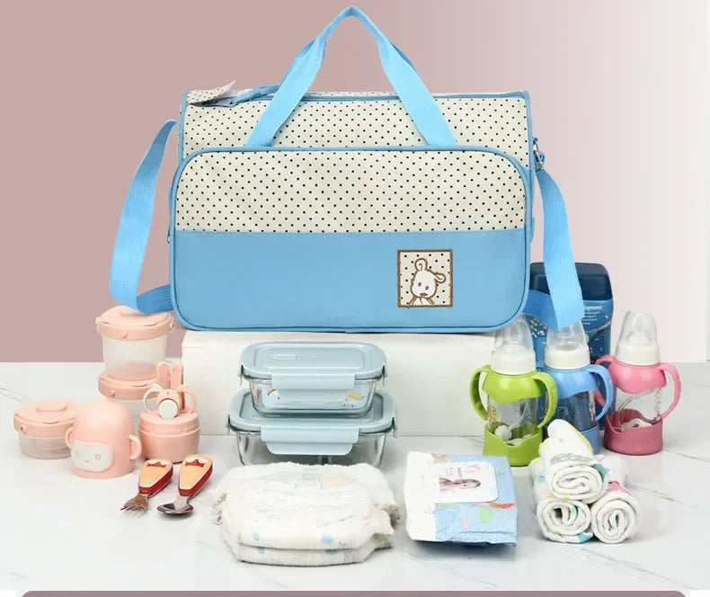 5-in-1 Diaper Bag Set with Large Bag, Small Bag, Bottle Bag, Food Bag, and Diaper Changing Pad - Image 4