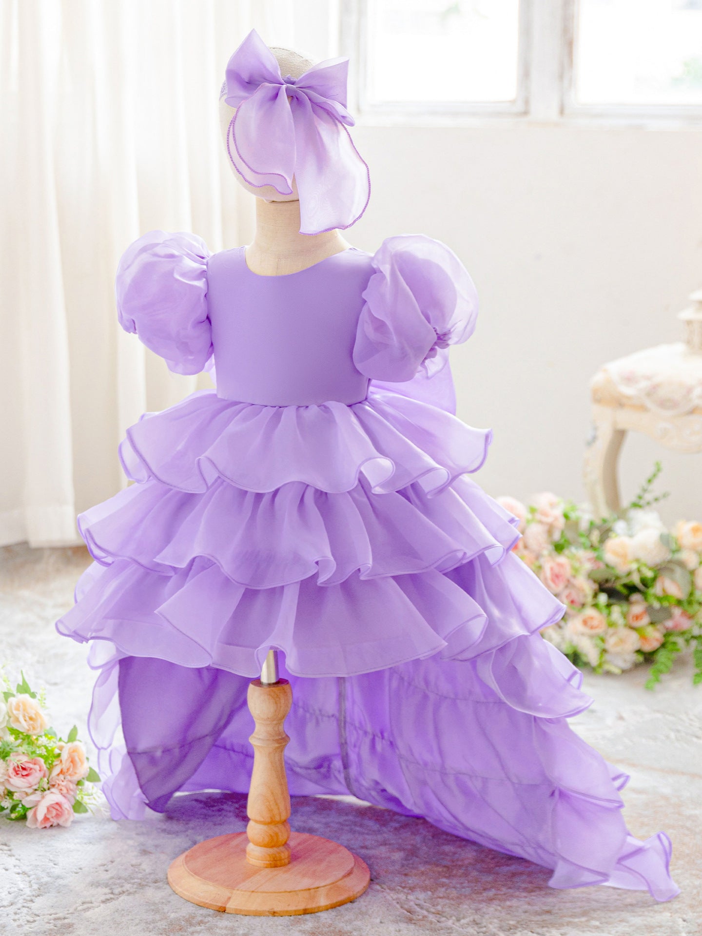 Luxury Puff-Sleeve Princess Dress with Matching Headband (6-12 months) | Elegant Layered Occasion Gown for Baby Girls - Image 44