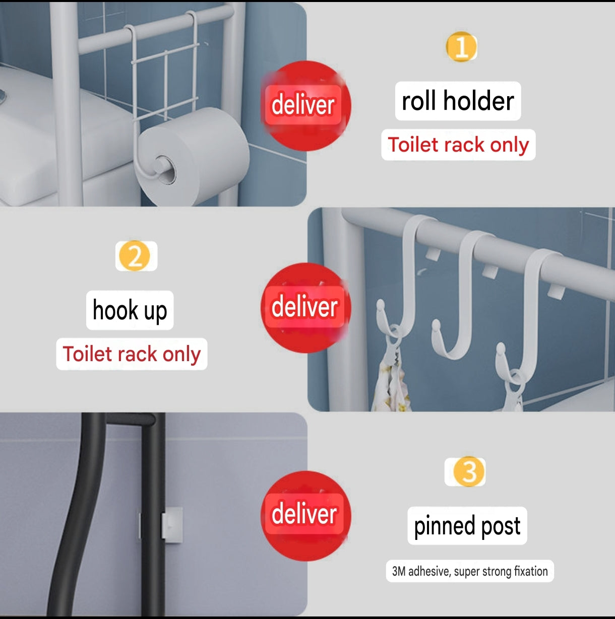 3-Tier Over-the-Toilet Organizer Rack with Side Hooks | Space-Saving Washing Machine Storage Rack - Image 11