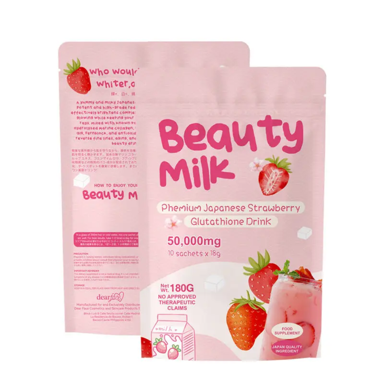 Beauty Milk Premium Japanese Strawberry Glutathione Drink (10×18g sachets, 50000mg) | Instant Powdered Milk Tea for Beauty and Wellness - Image 5
