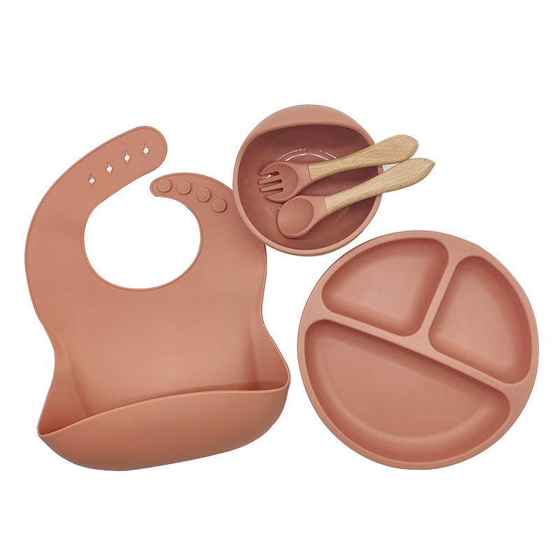 5-Piece Silicone Baby Weaning and Feeding Set with Bib, Plate, Bowl, Training Spoon, and Training Fork (6 months - 3 years) | Baby Feeding Essentials Set - Image 2