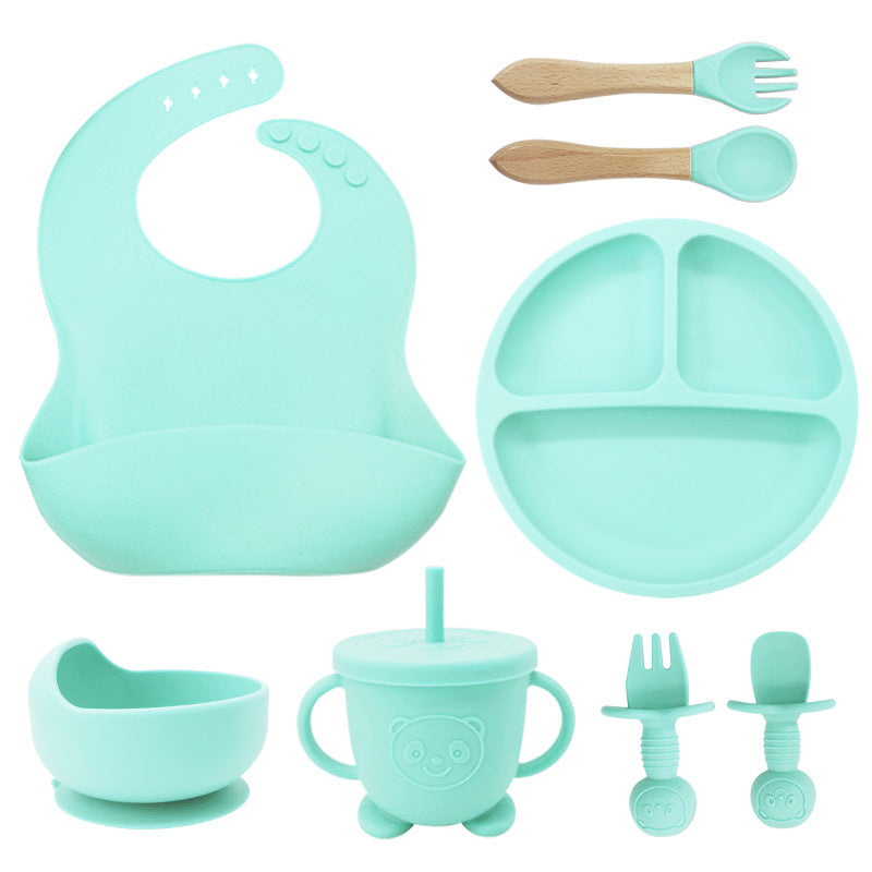 8-Piece Silicone Baby Weaning and Feeding Set with Bib, Plate, Bowl, Sippy Cup, Training Spoons, and Training Forks | Complete Baby Self-Feeding Essentials Set - Image 7