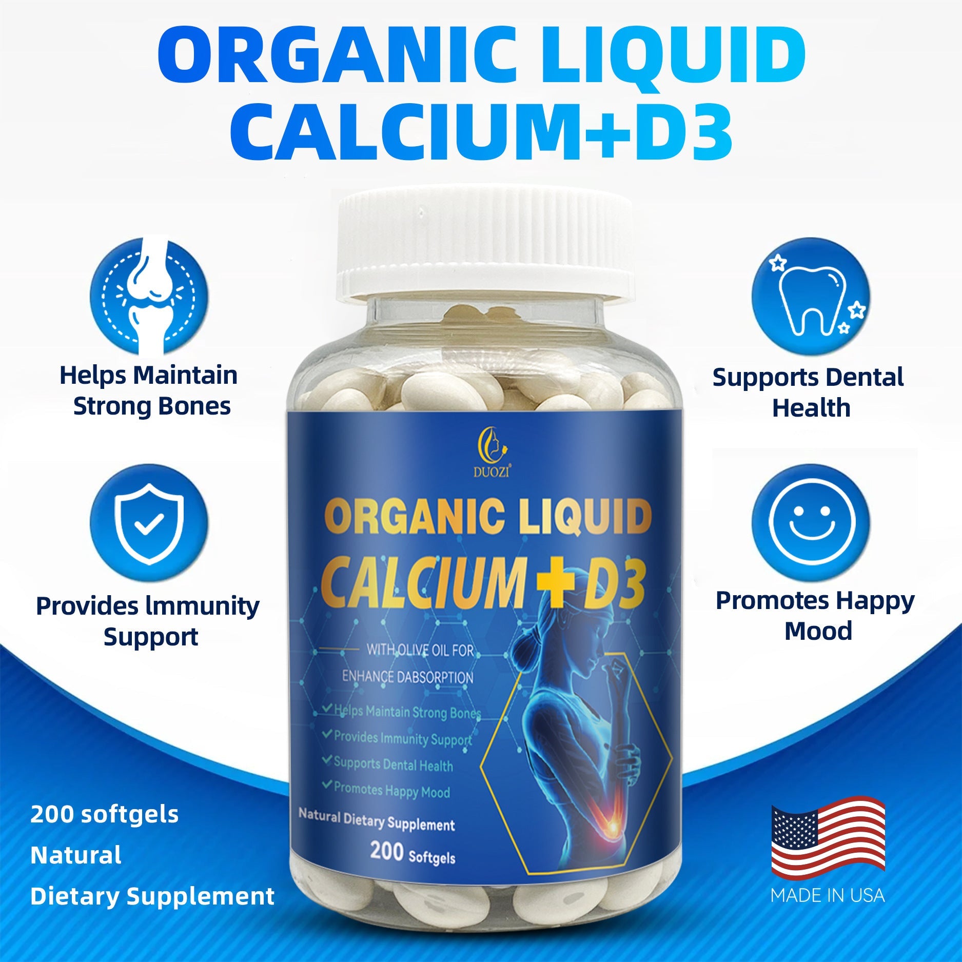 DUOZI Organic Liquid Calcium + Vitamin D3 Softgels - Image 3