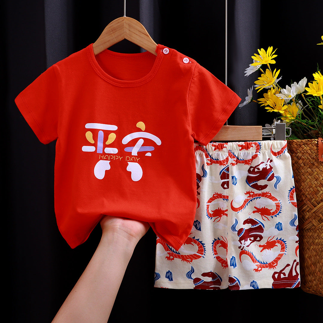 2-Piece Baby Short-Sleeve Outfit Set with T-Shirt and Shorts | Soft Cotton Outdoor Wear for Boys and Girls - Image 48