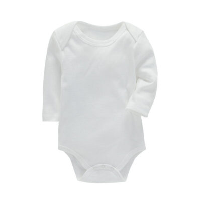 Plain Long-Sleeve Baby Bodysuit (0-3M, 3-6M, 6-9M, and 9-12M) | Soft Cotton Onesie