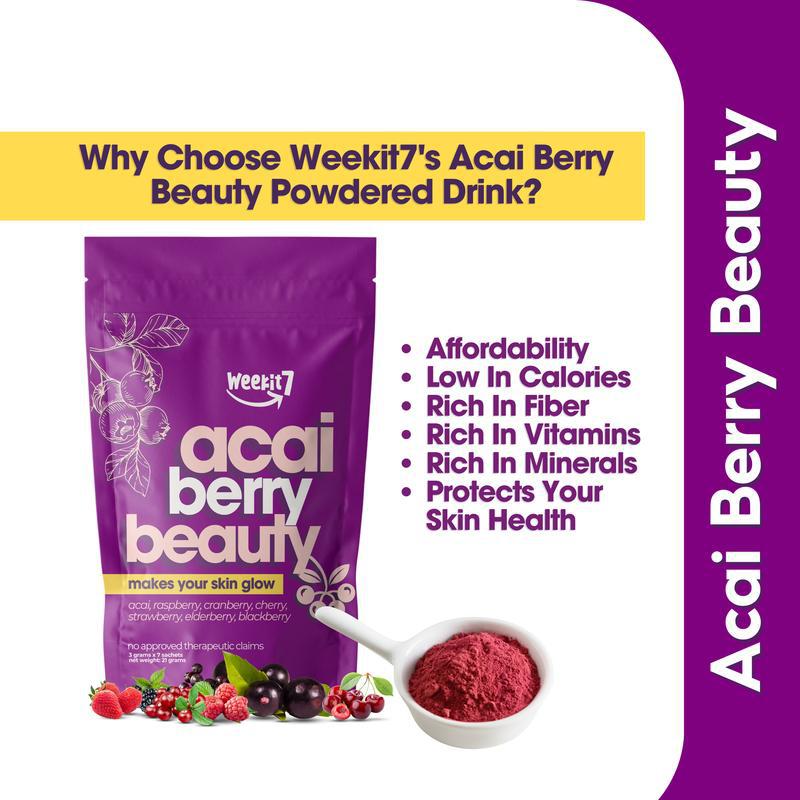 Acai Berry Beauty Drink with Raspberry, Cranberry, Cherry, Strawberry, Elderberry, and Blackberry (5g×7 sachets) - Image 2