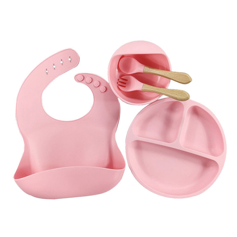5-Piece Silicone Baby Weaning and Feeding Set with Bib, Plate, Bowl, Training Spoon, and Training Fork (6 months - 3 years) | Baby Feeding Essentials Set - Image 7