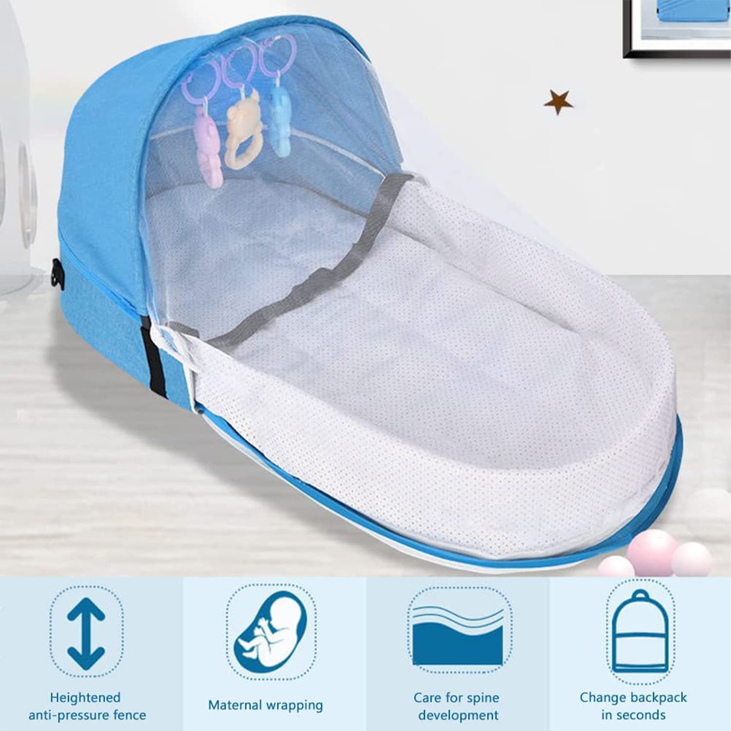 2-in-1 Portable Baby Bed with Mosquito Net and Diaper Bag (0-10 months) | Foldable Newborn Travel Bassinet - Image 18