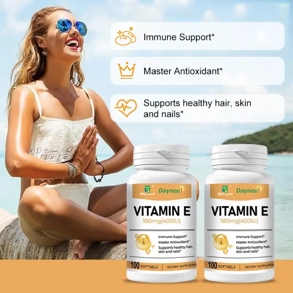 Vitamin E Capsule (100 softgels, 180mg) | Dietary Supplement for Skin, Immunity, Eye, Heart, and Antioxidant Protection - Image 3
