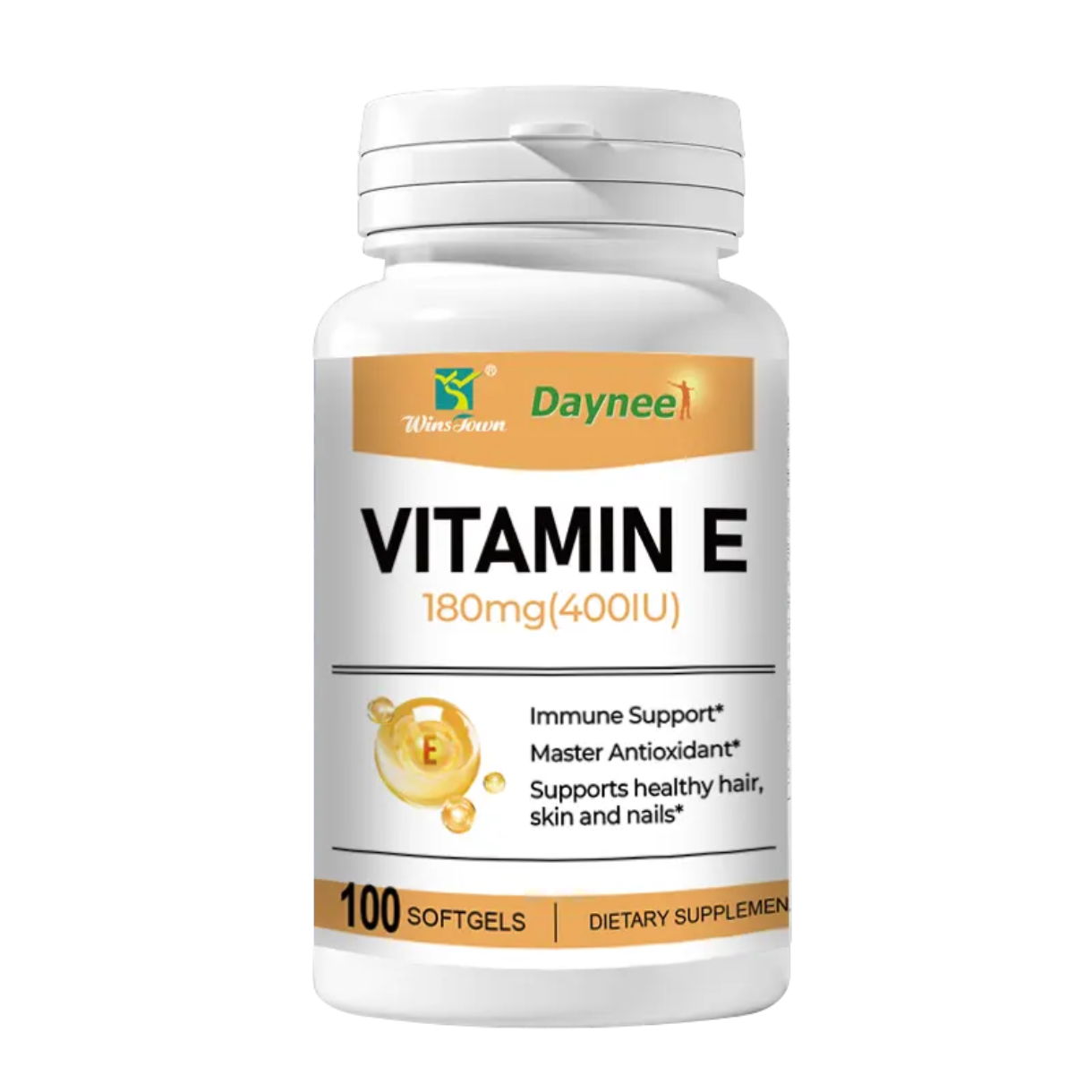 Vitamin E Capsule (100 softgels, 180mg) | Dietary Supplement for Skin, Immunity, Eye, Heart, and Antioxidant Protection