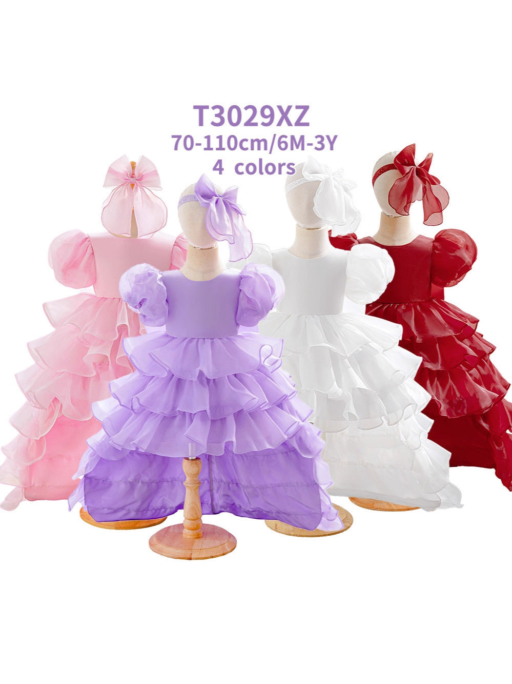 Luxury Puff-Sleeve Princess Dress with Matching Headband (6-12 months) | Elegant Layered Occasion Gown for Baby Girls - Image 36