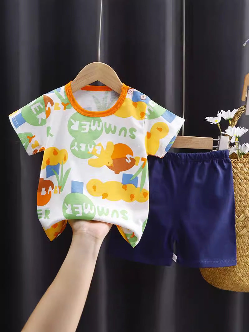 2-Piece Baby Short-Sleeve Outfit Set with T-Shirt and Shorts | Soft Cotton Outdoor Wear for Boys and Girls - Image 37