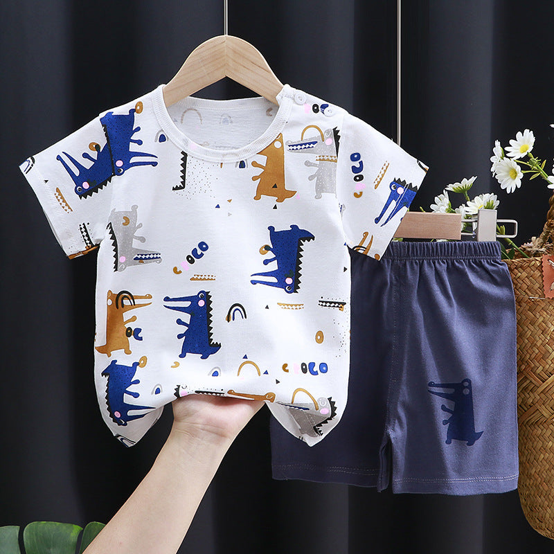 2-Piece Baby Short-Sleeve Outfit Set with T-Shirt and Shorts | Soft Cotton Outdoor Wear for Boys and Girls - Image 40