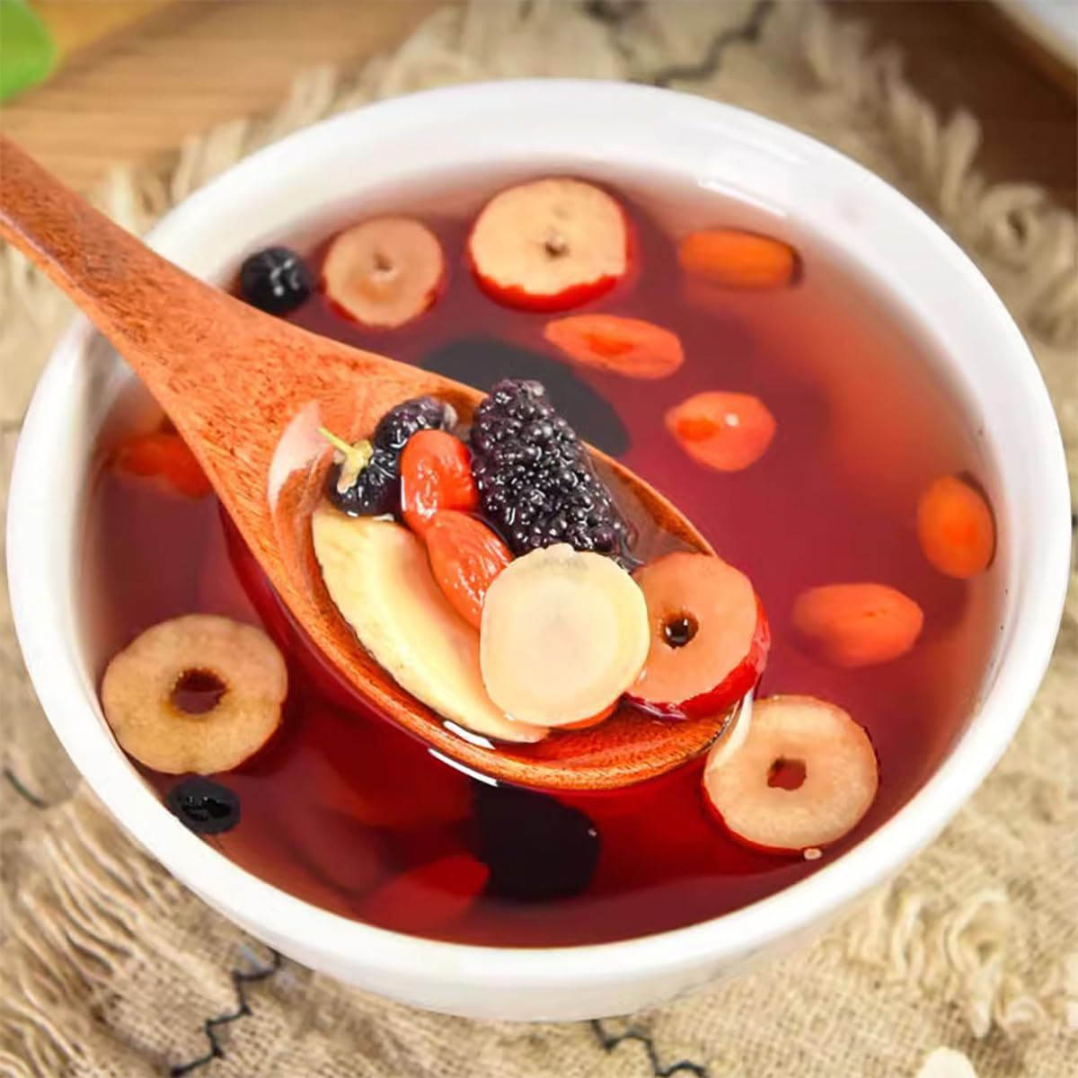 Ginseng Five Treasure Tea with Red Date, Goji Berries, Maca, Yellow Essence, and Mulberries | Herbal Tea for Energy, Kidney Health, Vitality, and Better Sleep - Image 5