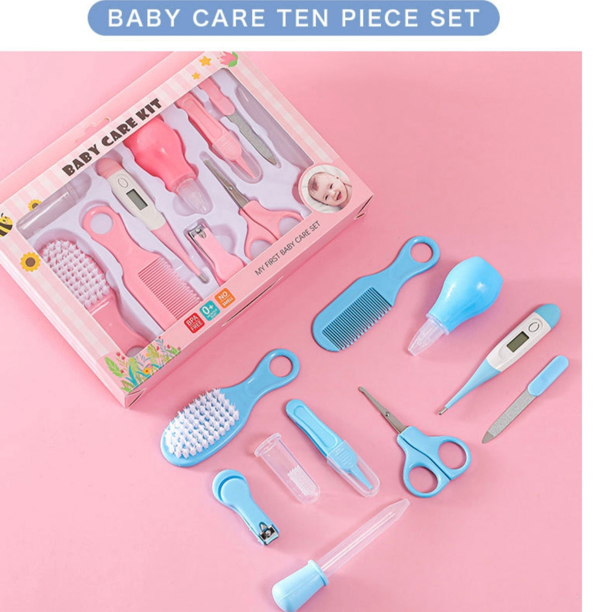 10-Piece Baby Care and Grooming Kit with Hair Brush, Comb, Nasal Aspirator, Digital Thermometer, Nail Scissors, Nail Clipper, Medicine Dropper, Nail File, Nose Tweezer, and Nail Clipper Cover - Image 13
