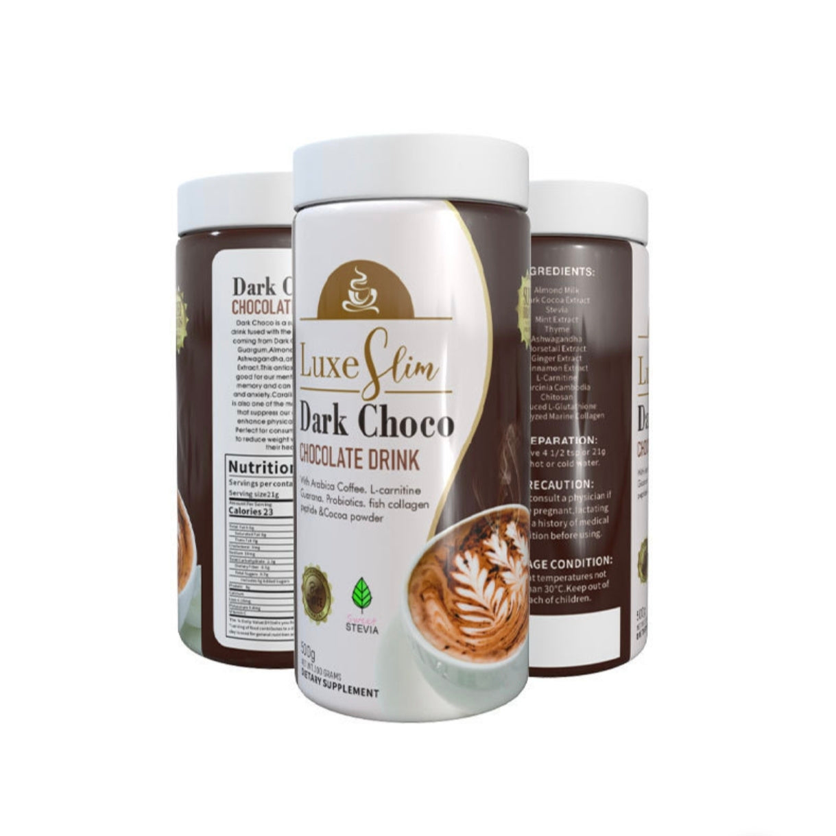 LuxeSlim Dark Choco Chocolate Drink Powder with Cocoa, Arabica Coffee and L-Carnitine (500 grams)