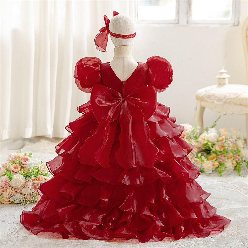 Luxury Puff-Sleeve Princess Dress with Matching Headband (6-12 months) | Elegant Layered Occasion Gown for Baby Girls - Image 23