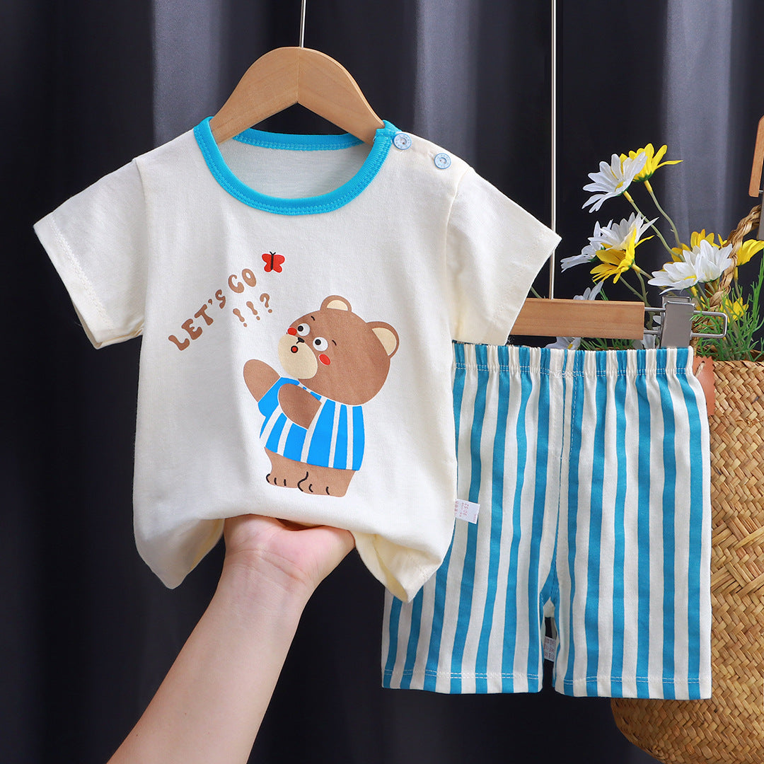 2-Piece Baby Short-Sleeve Outfit Set with T-Shirt and Shorts | Soft Cotton Outdoor Wear for Boys and Girls - Image 44