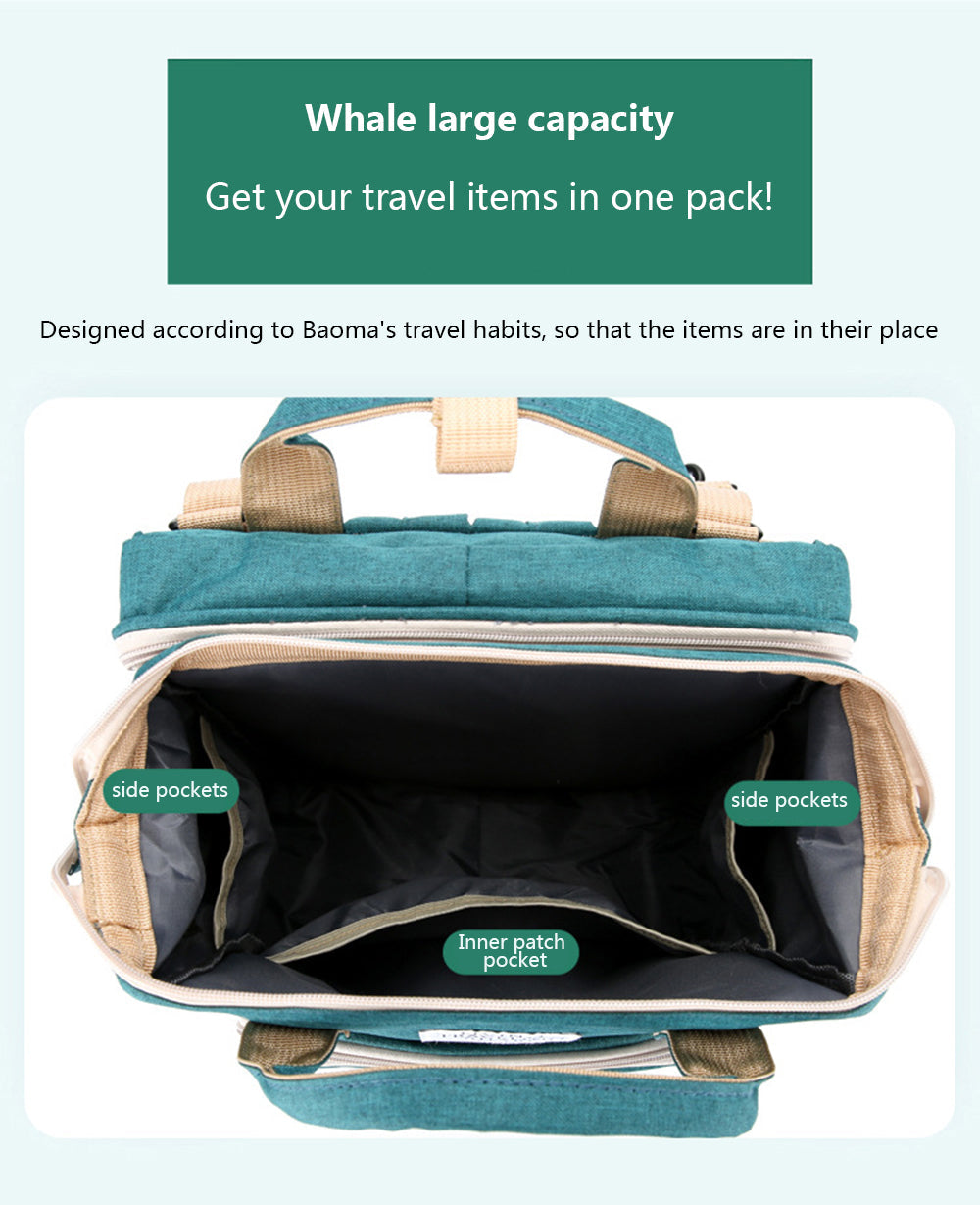 3-in-1 Convertible Diaper Bag Backpack with Crib, Changing Mat and Bottle Pockets | Mummy Bag with Built-in Foldable Bed - Image 7
