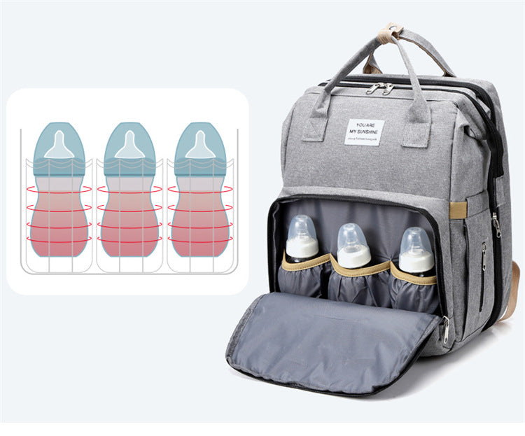 3-in-1 Convertible Diaper Bag Backpack with Crib, Changing Mat and Bottle Pockets | Mummy Bag with Built-in Foldable Bed - Image 32