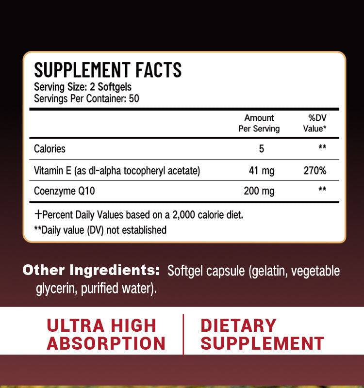 Ultra CoQ10 Softgels with Vitamin E (100 softgels, 200mg CoQ10) - Image 9