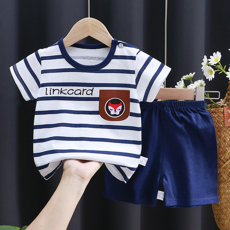 2-Piece Baby Short-Sleeve Outfit Set with T-Shirt and Shorts | Soft Cotton Outdoor Wear for Boys and Girls - Image 43