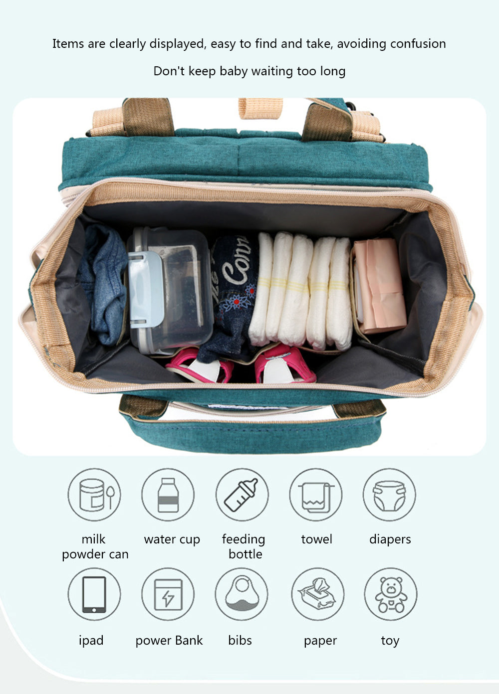 3-in-1 Convertible Diaper Bag Backpack with Crib, Changing Mat and Bottle Pockets | Mummy Bag with Built-in Foldable Bed - Image 6